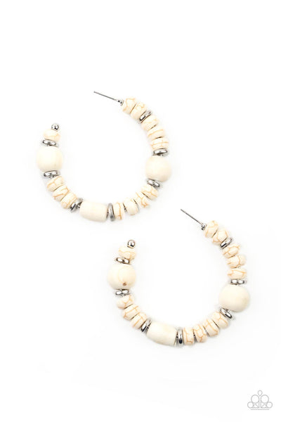 Paparazzi Definitely Down-To-Earth - White Wooden Earrings