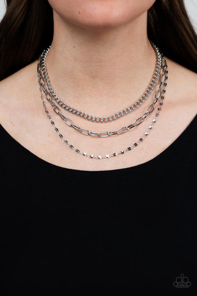 Paparazzi Galvanized Grit - Silver Necklace