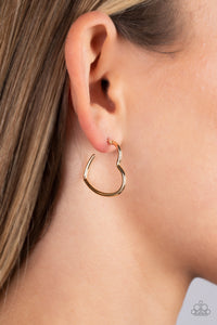 Paparazzi Burnished Beau - Gold Heart Hoop Earrings in