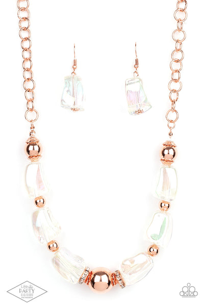 Paparazzi Iridescently Ice Queen Necklace and Ignited Iridescence Earrings Copper Set