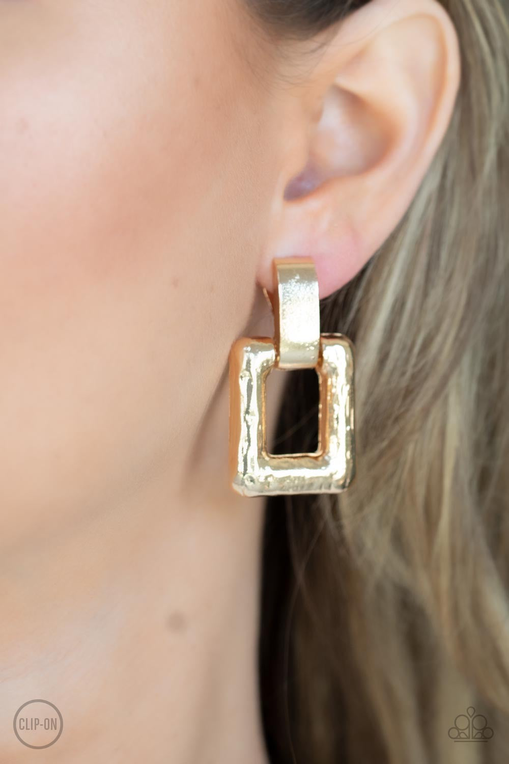 Paparazzi 15 Minutes of FRAME - Gold Clip on Earrings