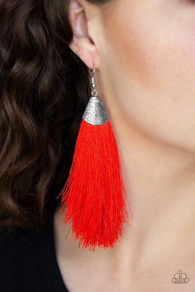 Paparazzi Tassel Temptress - Red Earrings