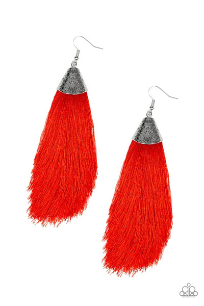 Paparazzi Tassel Temptress - Red Earrings