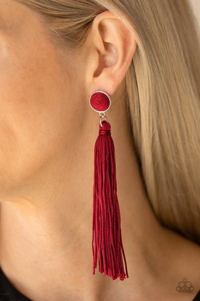 Paparazzi Tightrope Tassel - Red Earrings