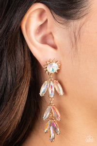 Paparazzi Space Age Sparkle - Gold Iridescent Earrings