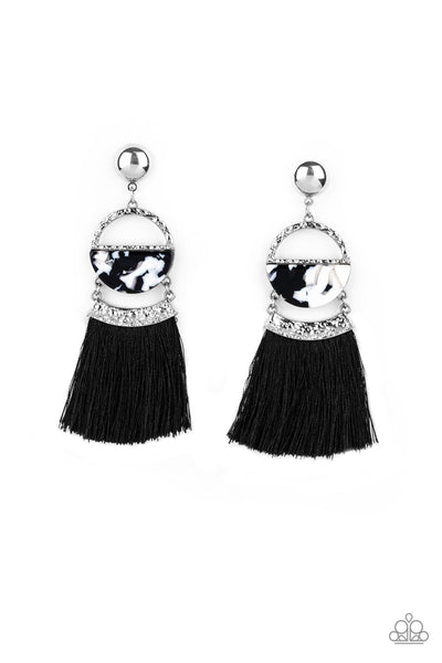 Paparazzi Tassel Trot Black Fringe Earrings