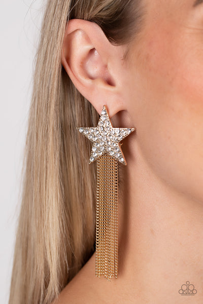 Paparazzi Superstar Solo - Gold Star Earrings