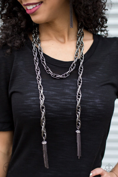 Paparazzi SCARFed for Attention - Blockbuster Gunmetal Necklace