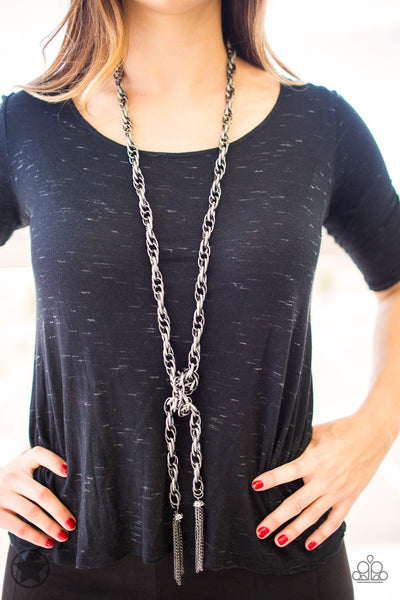 Paparazzi SCARFed for Attention - Blockbuster Gunmetal Necklace