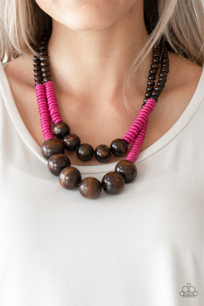 Paparazzi Cancun Cast Away - Pink Wooden Necklace