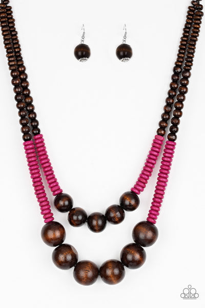 Paparazzi Cancun Cast Away - Pink Wooden Necklace